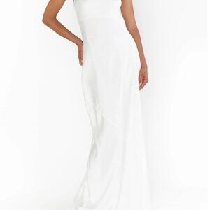 Show Me Your Mumu Taylor Tube Maxi Dress Ivory Luxe Satin Size S NWT